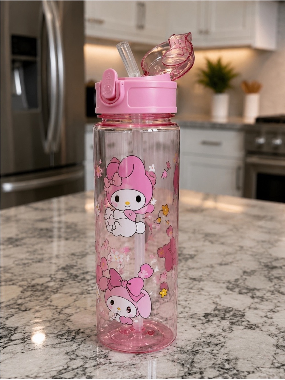 My Melody 30 oz Water Bottle with Straw & Carry Strap -